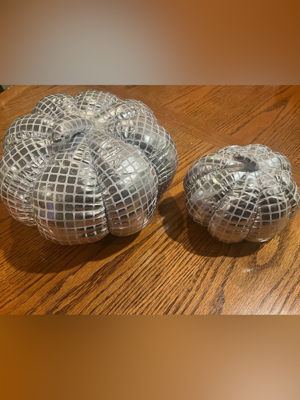 Set of 2 Decorative Silver Mosaic Pumpkins